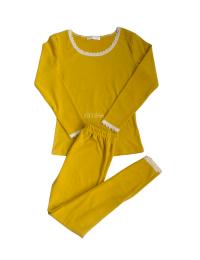 Seamless Light Yellow Thermal Set with Lace