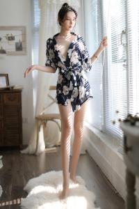 Printed Nighty with a Robe and Thong