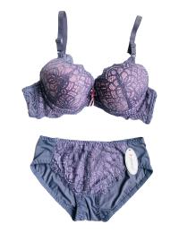 Purple Pink Lace Design Bra and Panty Set