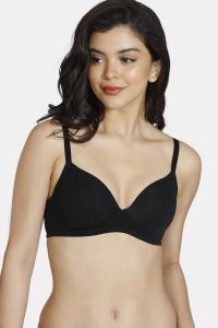 Zivame Padded Non-Wired 3/4th Coverage Ultra Low Back T-Shirt Bra - Black