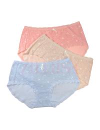 Pack of 3 Letter Print Lace Border Cotton Panties