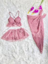 Lace Designed Three Piece Swimsuit with Coverup