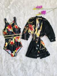 Floral Designed Monokini with Outer
