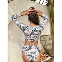 Full Sleeve Leaf Printed Two Piece Swimsuit