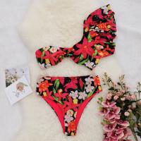 Floral Printed One Shoulder Ruffle Two Piece Swimsuit