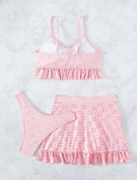 Dotted Three Piece Swimsuit with Skirt