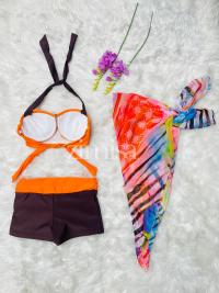 Orange Three Piece Swimsuit with Sarong