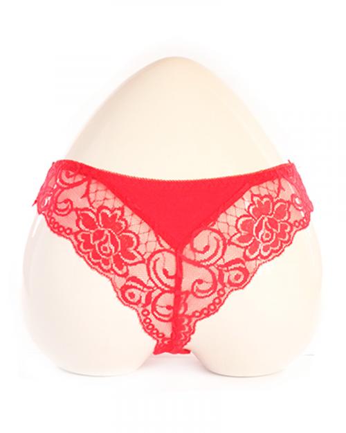 Red Lace Low Waist Bow Decorated Thong