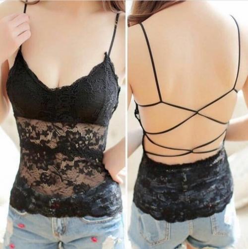 Padded Lace Camisole With Crisscross Back Design