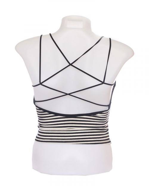 Black and White Striped Padded Crisscross Camisole