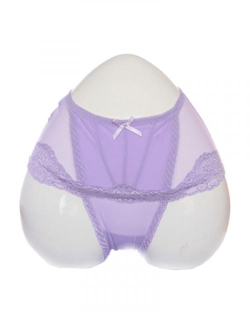 Purple Silk Lace Bow Design Mid Waist Panty