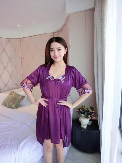 Purple Silk Two Piece Nightdress