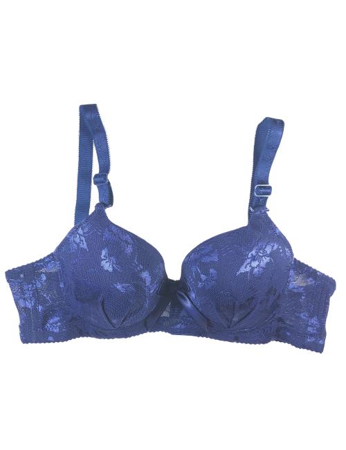 Blue Floral Padded Underwire Pushup Bra