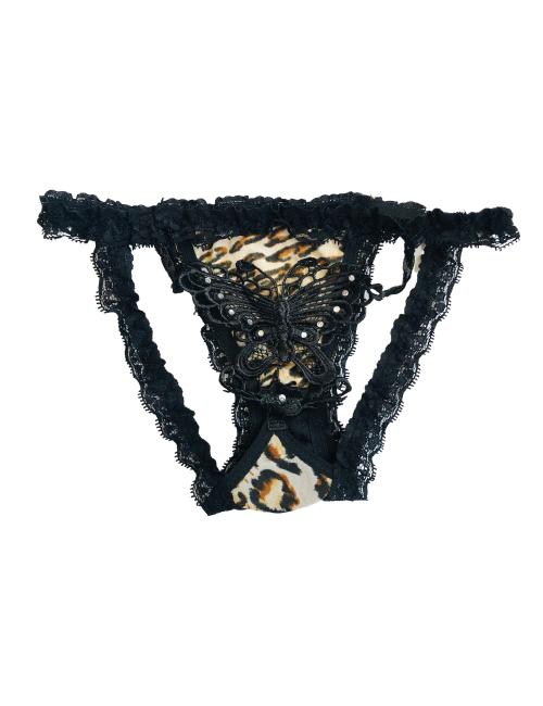 Back Butterfly Design Animal Printed Thong