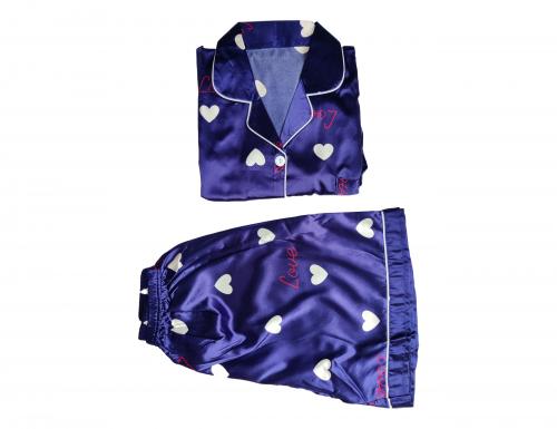 Blue Half Sleeved Two Piece Silk Pajama Set