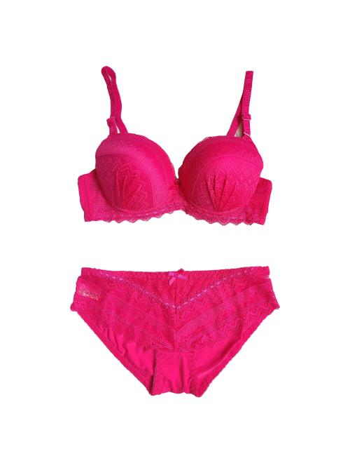 Hot Pink Lace Design Pushup Bra and Panty Set