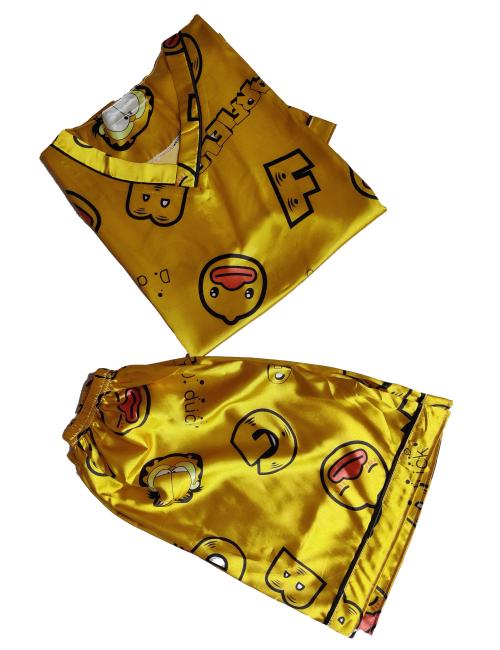 Yellow Half Sleeved Two Piece Silk Pajama Set