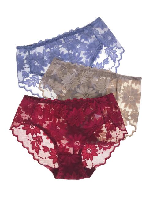 Pack of 3 Flower Design Lace Panties