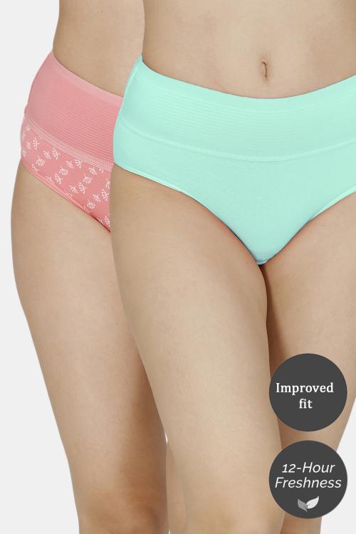 Zivame (Pack of 2) Tummy Tucker Hipster High Rise Anti-Microbial Panty For Women - Wind Pt Cabbage