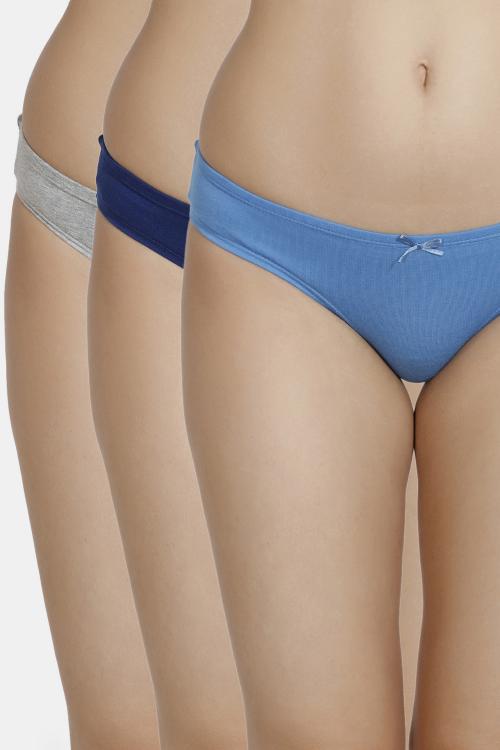 Zivame (Pack of 3) Bikini Low Rise Anti-Microbial Panty For Women - Blue Pacific Grey