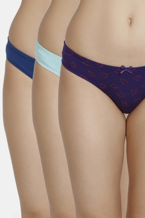 Zivame (Pack of 3) Bikini Low Rise Anti-Microbial Panty For Women - Purple Blue Navy