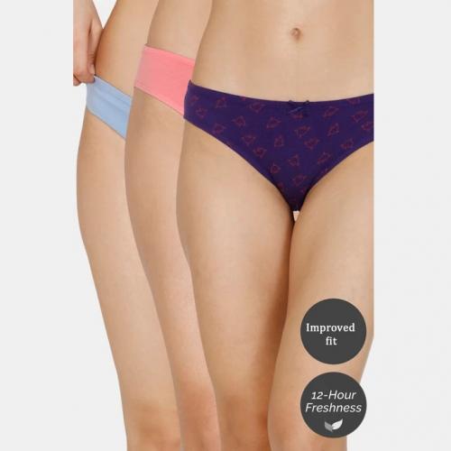 Zivame Bikini Low Rise Anti-Microbial Panty (Pack of 3) For Women - Purple Blue Tea