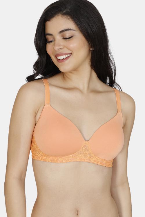 Zivame Padded Non Wired 3/4th Coverage T-Shirt Bra - Cantaloupe