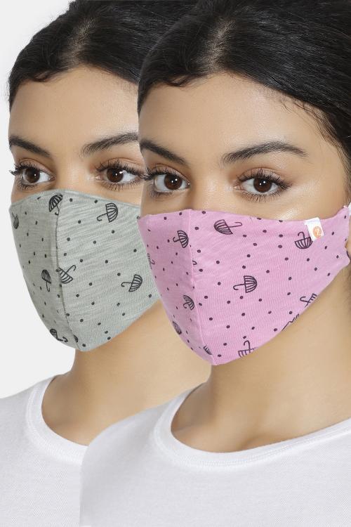 Zivame Reusable 2 Layer Printed Knit Cotton Antiviral Face Mask (Pack of 2) For Women - Lt Blue Pt