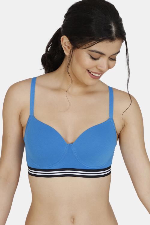 Zivame Sporty Twist Padded Non Wired 3/4th Coverage T-Shirt Bra - French Blue
