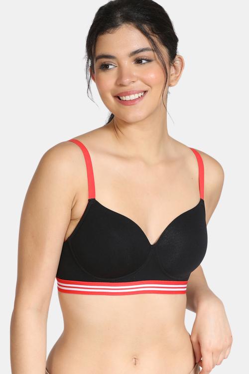 Zivame Sporty Twist Padded Non Wired 3/4th Coverage T-Shirt Bra-Black
