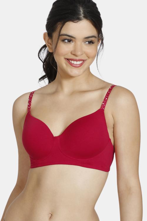 Zivame Star Strap Padded Non Wired 3/4th Coverage T-Shirt Bra-Barbados Cherry