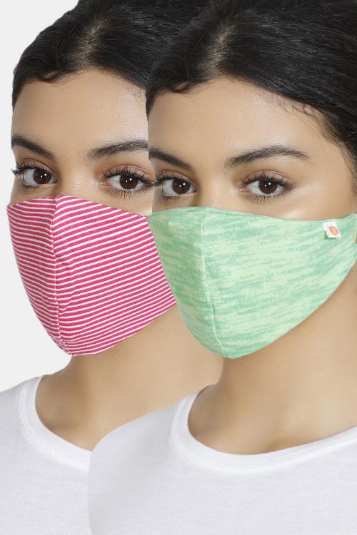 Zivame Reusable 2 Layer Printed Knit Cotton Antiviral Face Mask (Pack of 2) For Women - Green Pt
