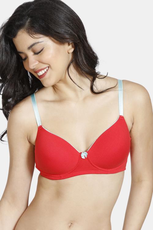Zivame Padded Non Wired 3/4th Coverage T-Shirt Bra-High Risk Red