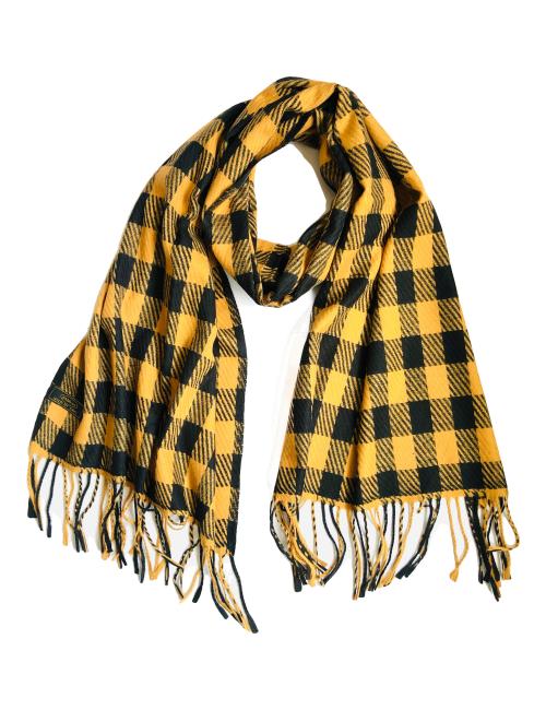 Yellow and Black Checkered Woolen Scarf