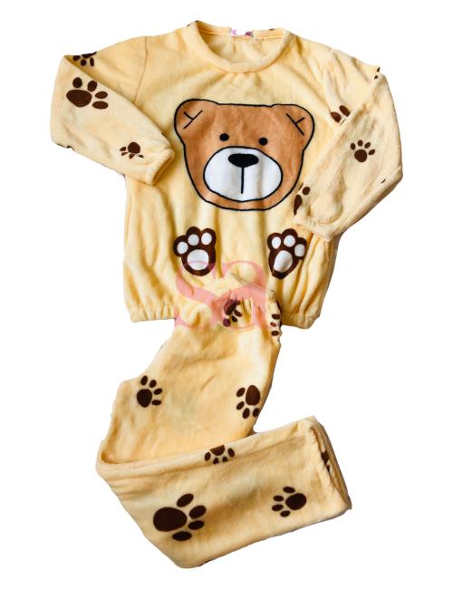 Bear and Paw Printed Yellow Pajama Set