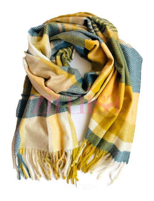 Blue and Yellow Check Cahmere Scarf