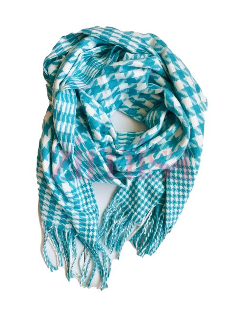 Blue and White Patterned Cashmere Scarf