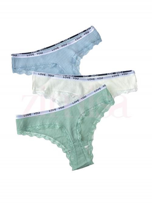 Pack of 3 Lace Bordered Cotton Thongs