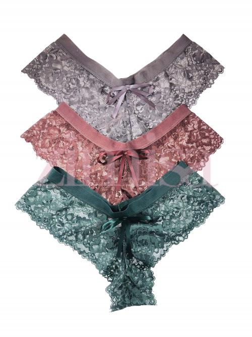 Pack of 3 Bow Designed Lace Thong