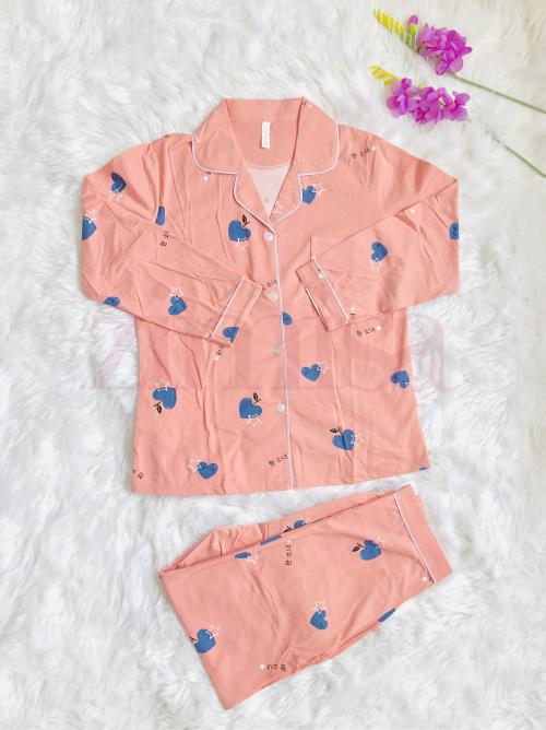Peach Star Printed Full Pajama Set