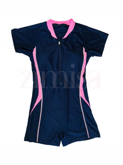 Sporty Swimsuit with Pink Stripes