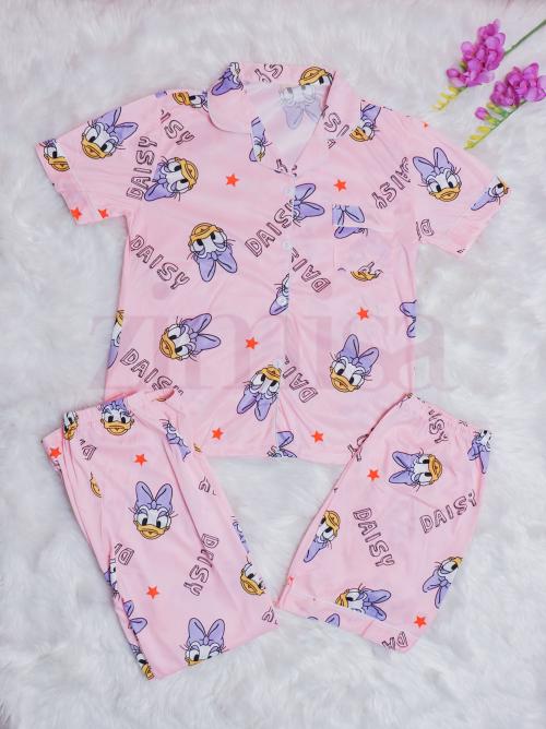 Daisy Printed Three Piece Pajama Set