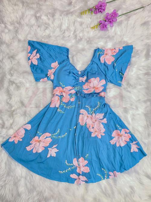 Blue Floral Printed Plus Size Swimsuit