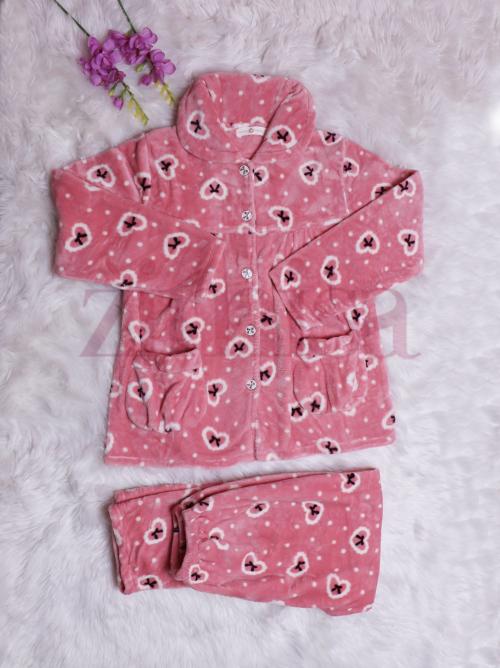 Pink Thick Flannel Pajama Set
