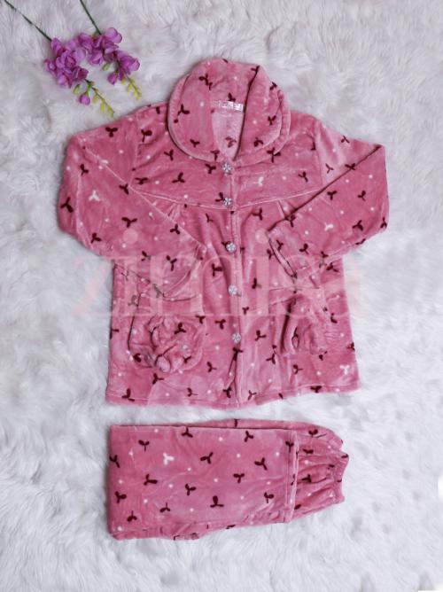 Pink Printed Flannel Pajama Set