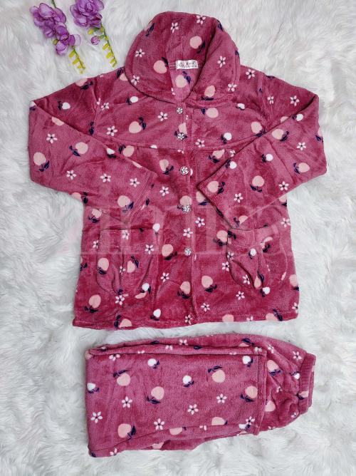 Floral Cherry Printed Flannel Pajama Set