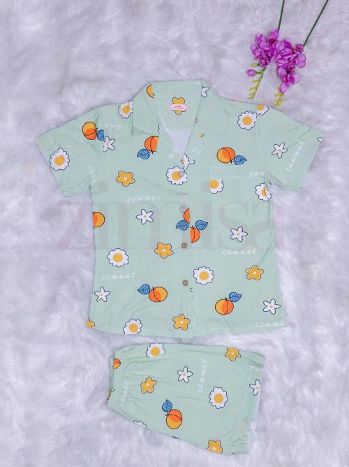 Green Flower and Fruit Printed Half Pajama Set