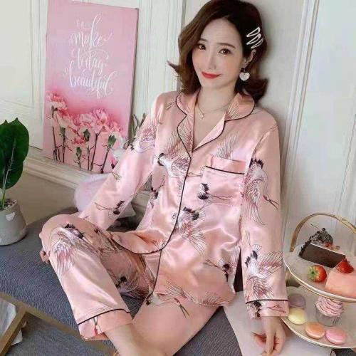 Rose Bird Printed Silk Pajama Set