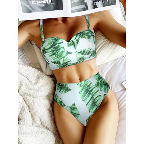 Green Floral Printed Two Piece Swimsuit