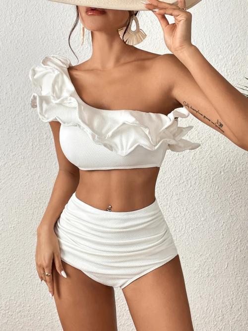 White One Shoulder Two Piece Swimsuit